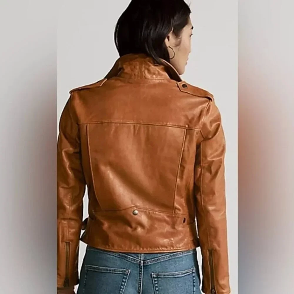 Ralph Lauren Buttery Soft Lamb Leather Motto jacket Sz 2 Brown $769 - Picture 4 of 5